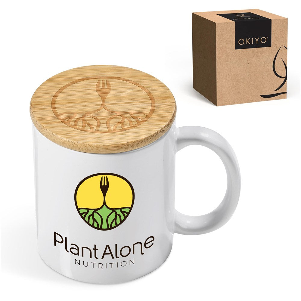 Okiyo Sozo Bamboo & Ceramic Sublimation Coffee Mug - 330ml - SOLID WHITE